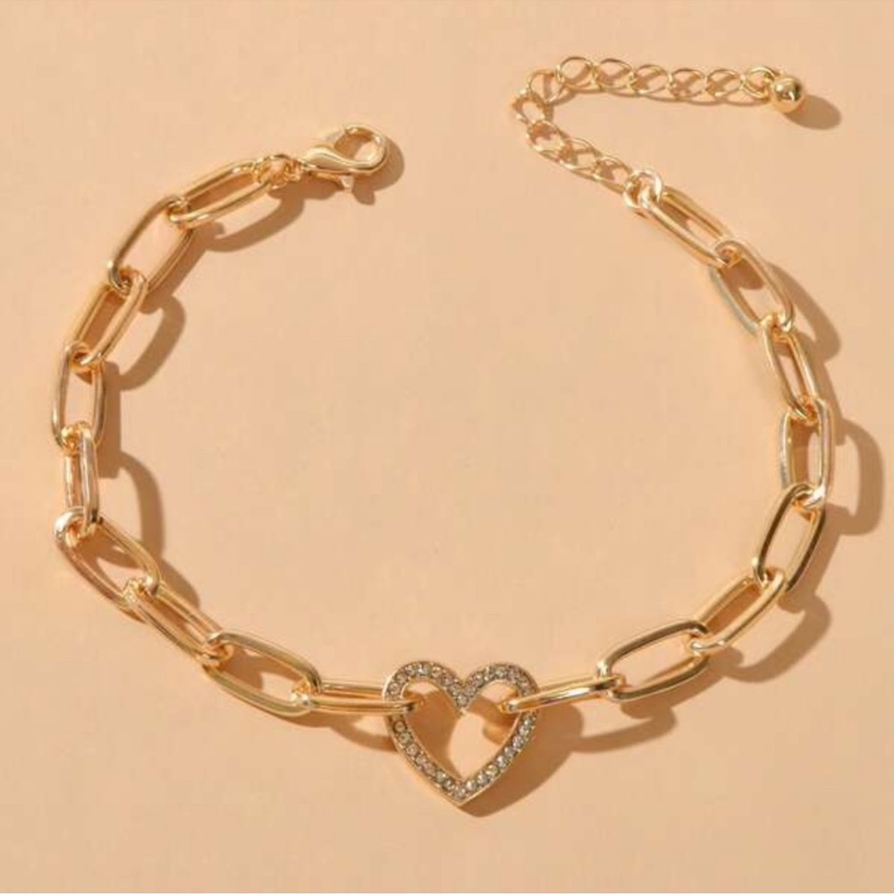 Heart Gold Tone Chain Bracelet